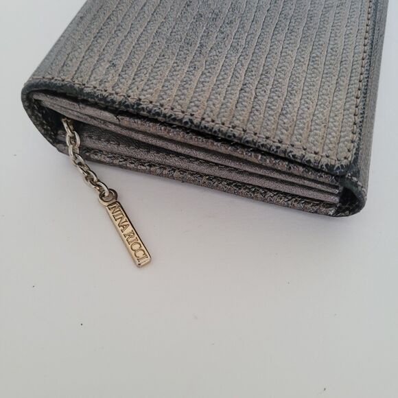 Nina Ricci Vintage Leather Long Wallet Metalic Silver Envelope Designer - Picture 7 of 9